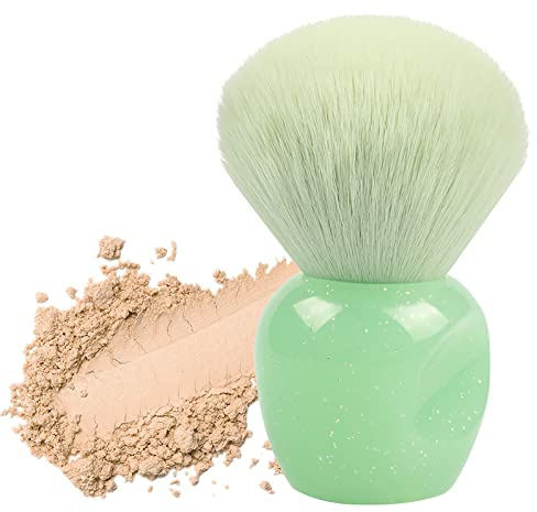 Pinceau de maquillage pour poudre, pinceau à blush, gros pinceaux maquillages pour le visage pour poudre libre ou pressée, brosse maquillage pelucheuses brosse à poussière pour ongles (vert) 