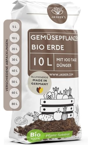 Bio Gemüseerde & Hochbeeterde für Gemüse 10 L - Bio Erde für Gemüsepflanzen mit 50% weniger Torf - Pflanzenerde mit organischem Dünger - Universalerde - Pflanzerde Gemüse
