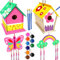 Fadcaer 2 Pack DIY Birdhouse Kit with Wind Chime, Wooden Arts for Kids, Wooden Birdhouse for Children to Paint and Build with Paints, Brushes, Bird House Crafts for Girls Boys Children's Day Gift