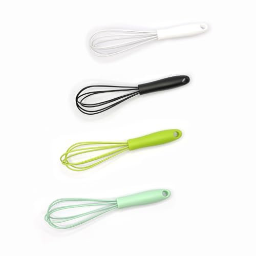 Mini-Schneebesen, 15,2 cm, 4 Stück, Kieselgel-Schneebesen, Hand-Eier-Mixer für Mehl, Kuchen, Eier, Küche, Kochen, Backen, Schneebesen (schwarz, weiß, cyan, grün)