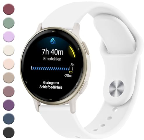 Mugust Garmin - Correa para Garmin Vivoactive 5/4/3, Garmin Vivomove 3/HR/Luxe/Style, Garmin Forerunner 55/245/645, 20 mm de silicona, correa de repuesto ajustable, Blanco