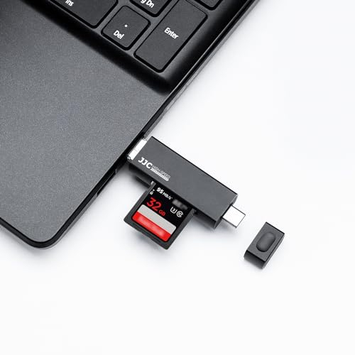 JJC Metall USB 3.0 SD Kartenleser für iPhone 16 15 Pro Max Plus/i-Pad Pro Air/MacBook, 3-in-1 USB-C 3.0 USB 3.0 Micro USB 2.0 Externer Speicherkartenleser für SD SDHC SDXC Micro SD TF UHS-I (Schwarz)