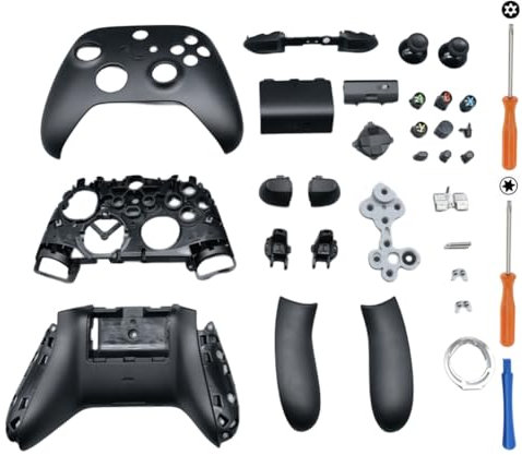 Hzxkqmil Kompletter Gehäuse-Bausatz Ersatz-Schale für Xbox Serie X/S Controller - Inklusive Faceplates Mittlerer Rahmen Seitenschienen ABXY-Tasten LB RB Stoßfänger Zubehör (Schwarz)
