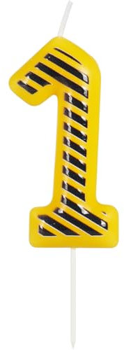 Yiran Yellow and Black Stripes Number 1 Candle, Construction Happy Birthday Cake Toppers, Engineering Vehicle Cake Decorations for Boys Party Supplies