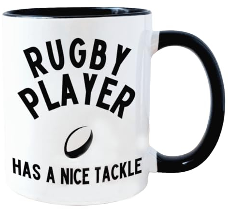 Worry Less Design Funny Rugby Gift Mug – Has a Nice Tackle – Gifts for Rugby Fans, Men & Dads – 330ml Ceramic Novelty Cup