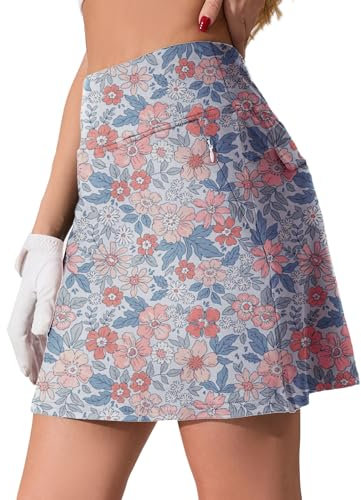 Timuspo Gonna estiva da donna, con pantaloni, a vita alta, Activewear, Fiore Rosa, M