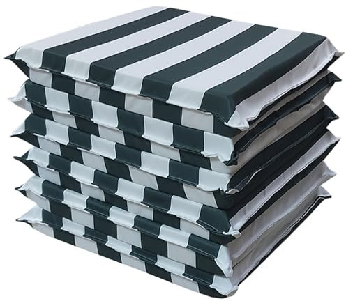 HABITA 33 HOME 6er Set Gartenstuhlauflagen 50x50x8 cm – Bequeme Outdoor SitzStuhlbezug mit Reißverschluss – Waschbare & weiche Polsterung – Abziehbar (6, FASCIATO Verde)