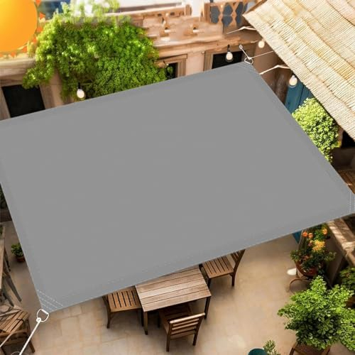 Sonnenschutz inkl Befestigungsseile 3.5 x 5 m Wetterschutz Sonnenschutz Segeltuch Pergola Überdachung Plane Premium PES Polyester Imprägniert für Garten Terrasse Balkon Schwimmbad, Hellgrau