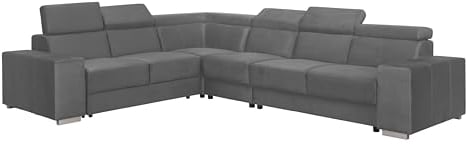 FORNIRO 24 Alma Ecksofa mit Schlaffunktion - Sofa mit 6 Sizten und Robustem Überzug - Schlafcouch L-Form Universal - Modern Couch - Schlafsofa bewegliche Kopfstützen - 330x265x85 cm - Grau