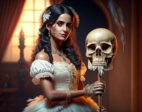 SERENDIPITP canvas posters wall art no frame pictures 58x90cmMaid Holding a Skull in Her Right Hand and a Feather Duster