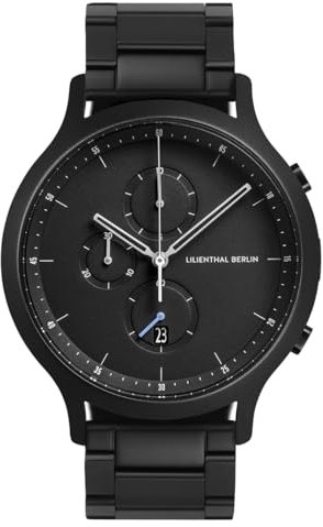 Lilienthal Berlin Chronograph All Black in schwarz – Herrenuhr am schwarzen Edelstahl-Armband – aus 316L Chirurgenstahl mit einem Quarzuhrwerk & saphirgehärtetem Mineralglas – 42,5 mm