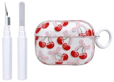 Faneiy für AirPods 4 Hülle (mit Reinigungsset) Transparent Niedliches Schleifenmuster Modisches Design Schleife Ästhetisch Stoßfest Kopfhörer Schutzhülle Hüllen für Airpods 4-Rotkirsche