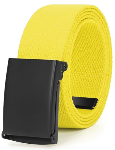 JasGood Unisesx Webgürtel Herren Damen Leinwand Arbeitsgürtel Frei Verstellbarer Flip-Top Webgürtel Silber Militärschnalle für Geschäft Sport Lässig,Gelb,155cm