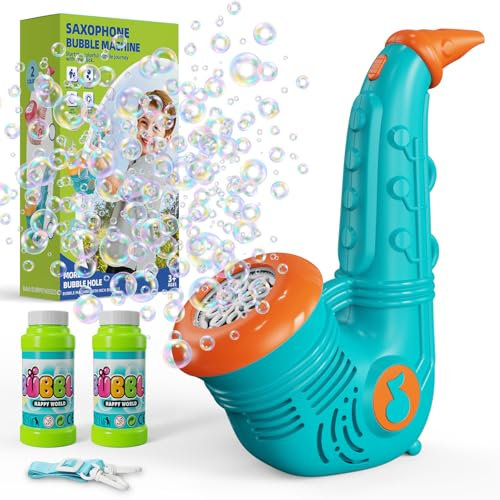 PANACARE Saxophon Seifenblasenmaschine für Kinder, Bubble Machine 5000+ Blasen/Min mit Seifenblasenlösung für Hochzeit/Geburtstag/Party/Ostern, Kinderspielzeug Geschenk für Junge&Mädchen 345678(Blue)