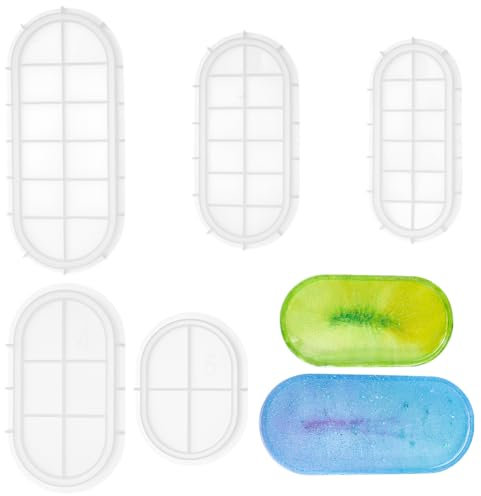 UNICRAFTALE 5 Styles Oval Resin Tray Moulds - 5 Pcs Epoxy Resin Moulds for Resin Concrete Jewelry Holder Bathroom Vanity Tray Candle Holder