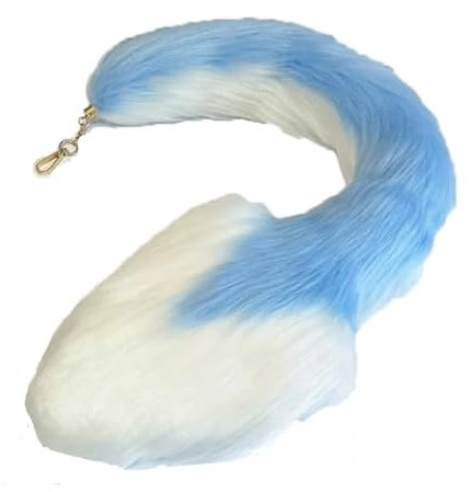 Nocyclonic Fuchsschwanz Anhänger etwa 50CM Extra Groß Schlüsselring Tasche Schlüsselketten Anhänger Weich Flaumig Fell Schwanz Keychain Zusätze AutoHandtasche Dekoration Blau und Weiß