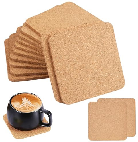 20 Stück Untersetzer Kork, 10cm Eckig Korkuntersetzer, Dicke 5mm Korken Coasters, Wiederverwendbar Korkuntersetzer, rutschfeste Untersetzer für Getränke, Barzubehör, Schalen und Handgefertigtes DIY