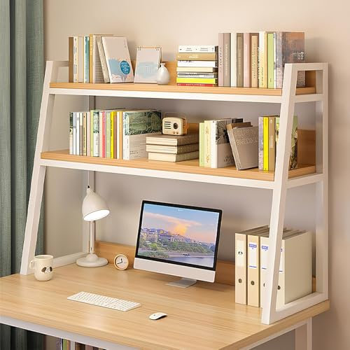 Schreibtisch-Stallregal für Studentenwohnheim, 2-stöckiges Design mit Ahorn-Finish, ideal für Computertisch im Büro oder Schlafzimmer, platzsparender Organizer für Schreibtischplatte, 95 x 32 x 90 cm