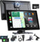 Apple Carplay Screen for Car, 9 Portable Apple Carplay Android Auto Car Stereo with 4K Dash Cam & 1080P Backup Camera, Wireless Car Play Screen GPS Navigation & Voice Control, Mirror Link, BT/FM/AUX