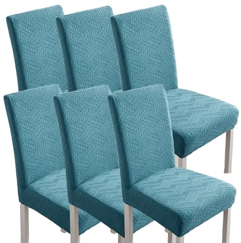 Tedkoo Juego de 6 Cubre sillas para Comedor, elásticas y Decorativas de Jacquard, para Cocina, Comedor, Hotel y Ceremonia(Canal Blue)