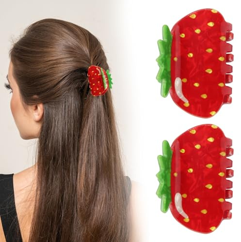 2 Stück süße Erdbeer-Haarnadeln, elegante und raffinierte Erdbeer-Haar-Accessoires, Geschenke für Frauen, kleine personalisierte Clips in guter Größe,Erdbeerhaar Zubehör Erdbeerhaar Clip