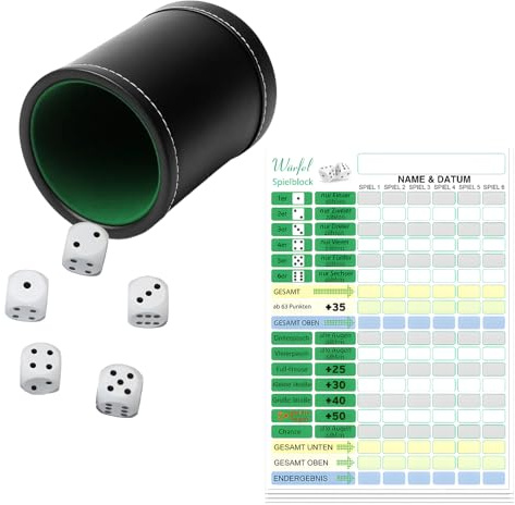 YEWCEP Set di giochi a forma di cubetti, con tazza a cubo e blocco a cricchetto, ideale per serate in famiglia e feste, colore nero, in pelle PU, 7,5 x 6 x 9 cm