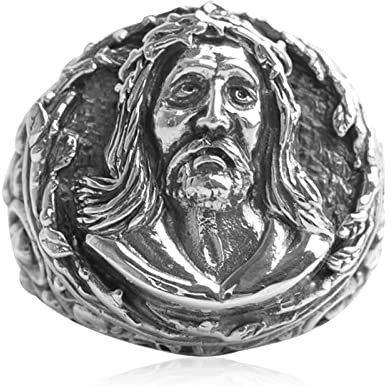 Tolldek Trauringe 925er Sterling Silber Herren, Jesus Religion Freundschaftsringe, Pärchen Ringe Punk Rock S925 Sterlingsilber, Gr.58 (18.5)