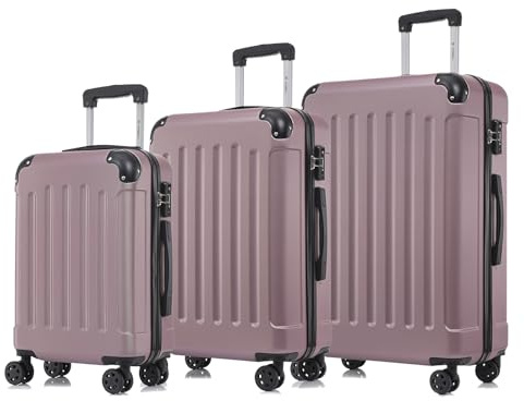 YONSLY Premium Reisekoffer TSA-Schloss,YKK-Reißverschluss Hartschalen-Koffer Trolley Kabinenkoffer Rollkoffer Suitcase Handgepäck 4 Rollen (Rose Rot, M-L-XL-Set)