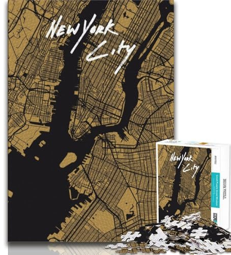 New York City Golden Map Puzzle 1000 Teile für Erwachsene und Jugendliche, anspruchsvolles Spiel und Familienspiel, ganze Familie, 38x26cm