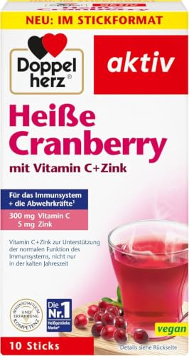 Doppelherz Heiße Cranberry - mit Vitamin C und Zink | Vitamin C und Zink zur Unterstützung der normalen Funktion des Immunsystems - heiß & kalt genießen - 10 Sticks