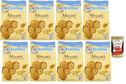 Italian Gourmet Bundle Alveari Kekse 8x300g + Italian Gourmet Polpa – Honig Kekse mit gesalzener Butter, italienische Frühstückskekse, Wabenkekse Vorrat 2,4kg