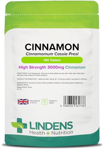 Lindens - Cinnamon 3000mg, 100 Tablets - UK Made, Super Concentrated 30X Extract - Equivalent to 3000mg of Dried Cinnamon, Traditionally Used for Millennia - Letterbox Friendly, Vegan