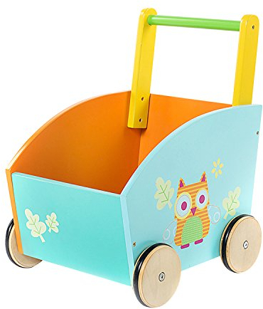 Labebe Lauflernwagen holz, 2-in-1 Verwendung als Laufwagen, Orange Eule Lauflernhilfe für 1-3 Jahre, Gehfrei Lauflernhilfe Baby/Lauflernhilfe Holz/Gehhilfe Holz/Baby Lauflernwagen Holz