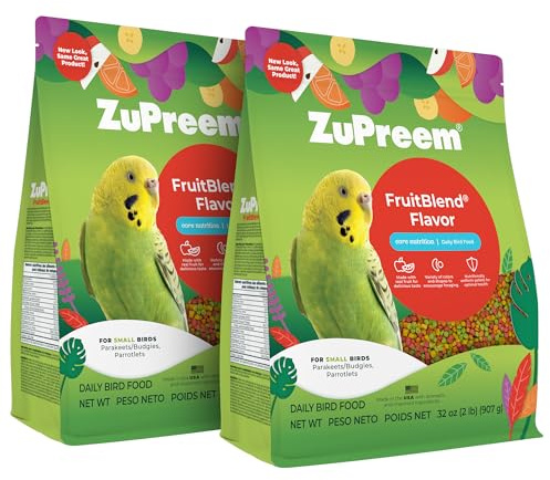 ZuPreem FruitBlend Small Bird Pellets – Vitamin Fortified Diet for Parakeets, Budgies & Parrotlets, 2 lb (Pack of 2)
