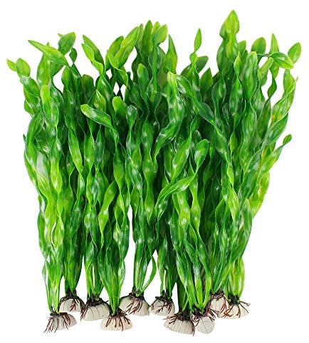 MyLifeUNIT Artificial Seaweed Water Plants for Aquarium, Plastic Fish Tank Plant Decorations 10 PCS (12 Inches Tall, Green)