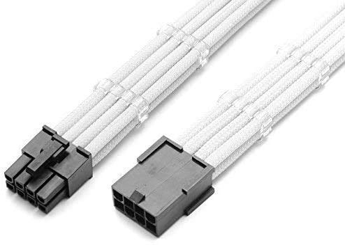 Shakmods 8 Pin ATX CPU Motherboard Sleeved Extension Cable 30cm + 2 Cable Combs (White)