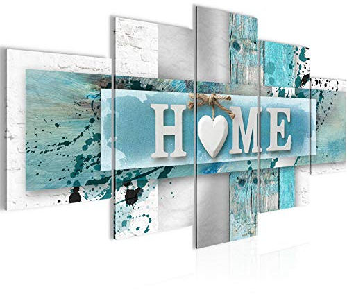 Runa Art Home Coeur Tableau Murale Impression sur Toile Intissee 5 Parties Vintage Bleu Gris Chambre Salle 504553a