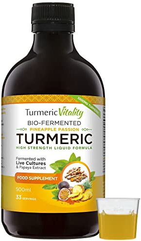 Turmeric Curcumin with BioCultures & Enzymes - Fermented High Strength Liquid Turmeric Supplement with Black Pepper & Ginger Equivalent to 2 Turmeric Capsules - Pineapple Passionfruit