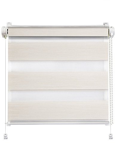 Clever-Kauf-24 Klemmfix Click 3 in 1 Doppelrollo Wood Natur beige Creme | Duorollo auch für Wand- und Deckenmontage | fertig vormontiert für einfache Montage (100x150cm (Stoffbreite 96cm))