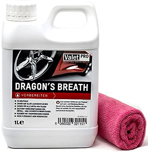 detailmate ValetPro Dragons Breath 1L Kanister Felgenreiniger Flugrost Lack Metall Reinigung inkusive Mikrofasertuch 40x40cm