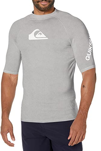 Quiksilver Men's All Time Short Sleeve Rashguard UPF 50 Sun Protection Surf Shirt Rash Guard, Sleet Heather, Large