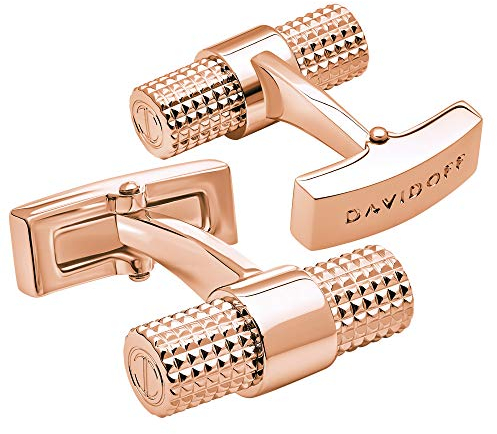 DAVIDOFF PARIS Manschettenknöpfe Roségold – exklusive vergoldete Messing Manschettenknöpfe mit PARIS-Muster – edle Herren Accessoires in Zylinderform