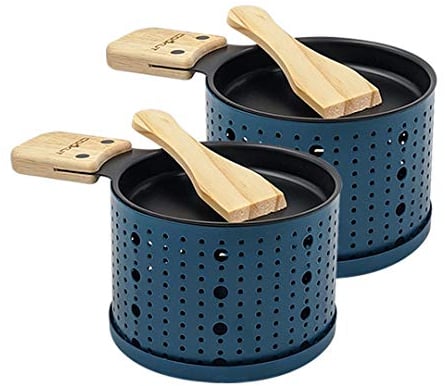 COOKUT - Lumi - Une raclette à la Bougie - Faites Fondre Votre Fromage en 3 Minutes - A Table, Devant la télé ou même en Pique Nique - Spatule Bois inclues - sans électricité - Pack de 2 - Bleu