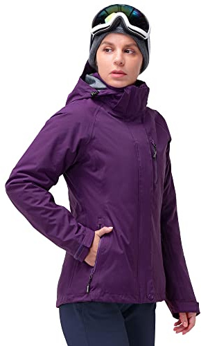 33,000ft Damen 3-in-1 Skijacke mit Fleecejacke Wasserdichte Doppeljacke Outdoorjacke Winterjacke Snowboardjacke Regenmantel Funktionsjacke Softshell Übergangsjacke mit Kapuze