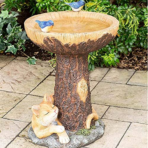 YGMXZL Vogelbad Garten Ornament,Vogelbad Polyresin Hund/Sonnenblume/Waschbär/Katze Garten Ornament,Vogelbecken Garten Dekorativ,Trinkschale Für Garten Rasen Hofdekoration (Katze)