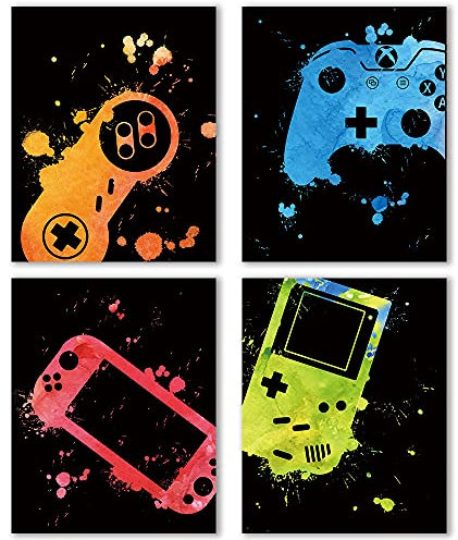 IIILUYOT Gamer-Schlafzimmer-Wanddekoration, Videospiel-Kunstdruck für PS5, Spielzimmer, Wohnzimmer, Männerhöhle, Teenager, Gamer, Raumdekoration, ästhetisch, buntes Gaming-Thema, Wandkunst,