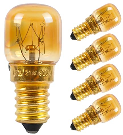 YUIIP Leuchtmittel E14 für Backofen, 25 W Ersatzlampen für Haushaltsgeräte, Mikrowelle, Kühlschrank, Warmweiß 2200 K, AC220-240 V, nicht dimmbar, Packung mit 4 Stück