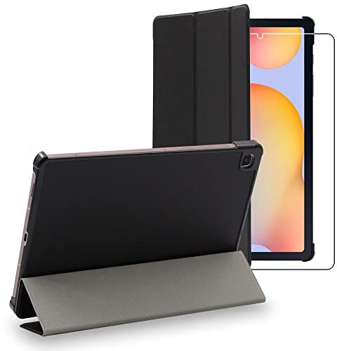 ebestStar - Funda para Samsung Galaxy Tab S6 Lite 10.4 P610 P615 (2022, 2020), Carcasa Capa, Slim Case Protectora, Tapa Magnetica Cuero PU, Negro + Cristal Templado