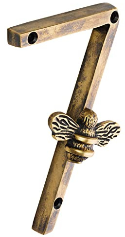 Heritage Brass bee House Number with Bee design | 5 inch Modern Door Sign Numbers Signs Plaques | Street Home Address Numerals (7)