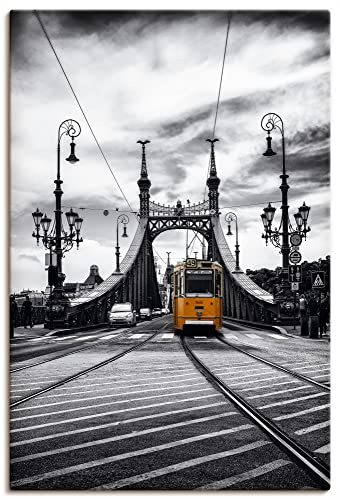 ARTLAND Wanddeko Leinwand Bilder Wandbild 60x90 cm Budapest Architektur Foto Freiheitsbrücke Colorkey Brücke Schienen Tram Straßenbahn U3LO